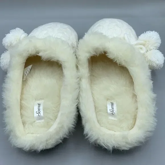 Soma Faux Fur Cable Knit Pom Pom Slippers - Picture 3 of 6